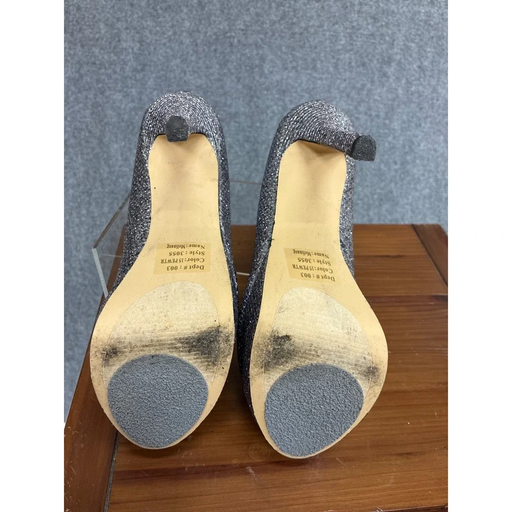 Bakers Melinasg Pewter Glitter Platform Pumps Stiletto Heels Silver 8.5M 3055